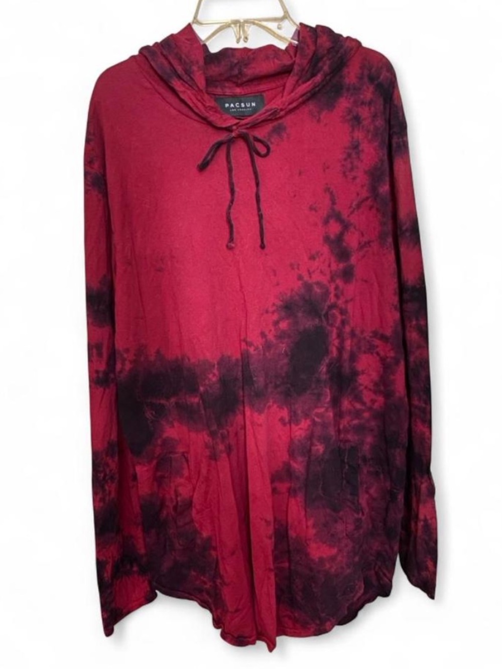 PacSun Red and Black Tie Dye Longline Lightweight Hoodie Women’s Large